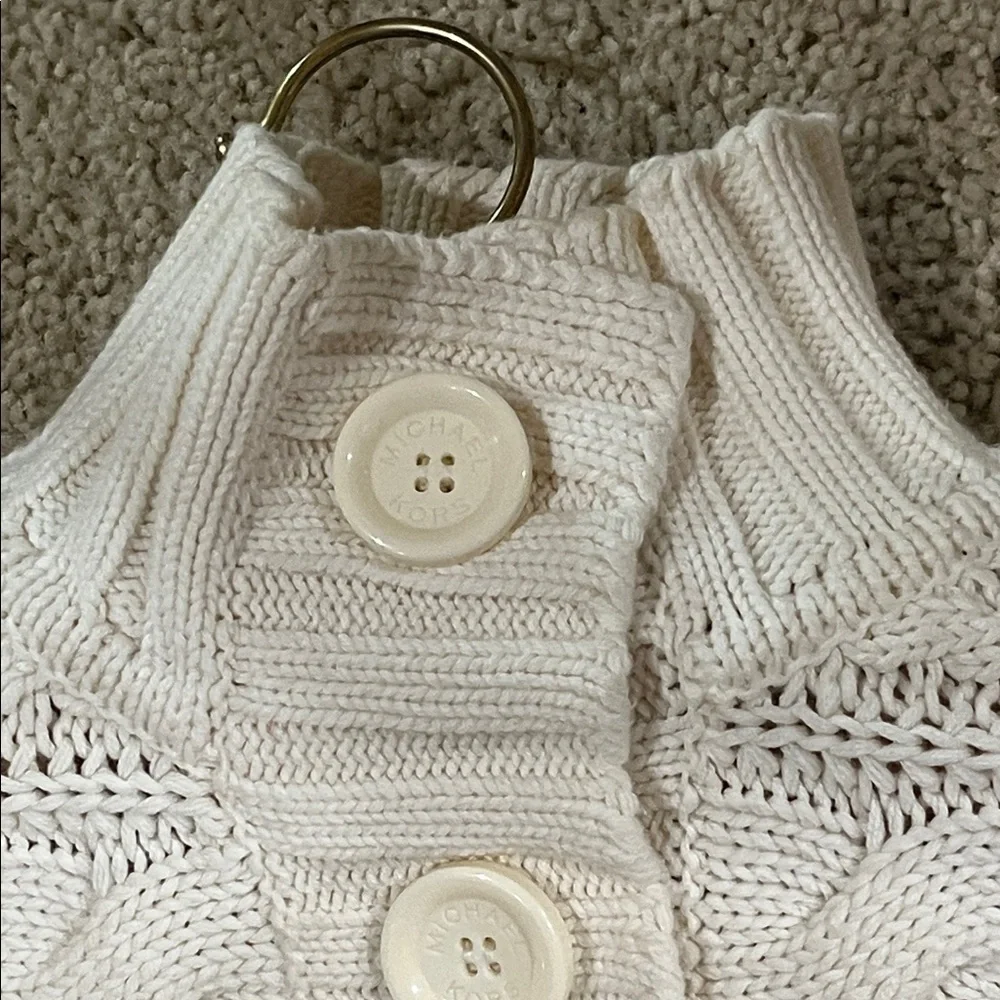 Michael Kors Cream Cable Knit Sweater COTTAGECORE CARDIGAN Top SIZE XS